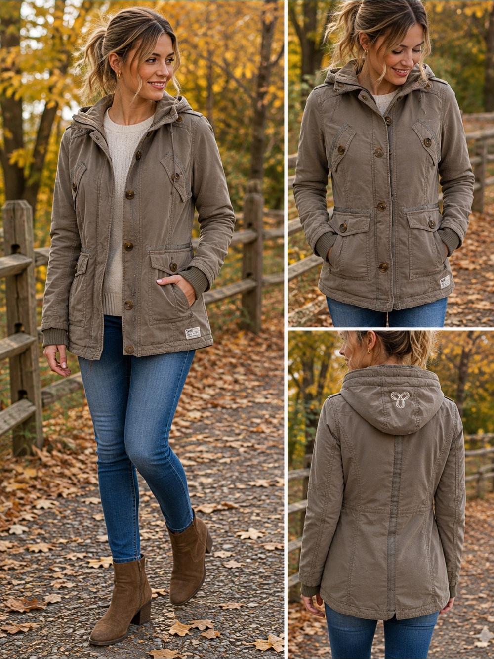 Aritzia TNA Military Jacket 017-024 Khaki Hooded Utility Coat XXS